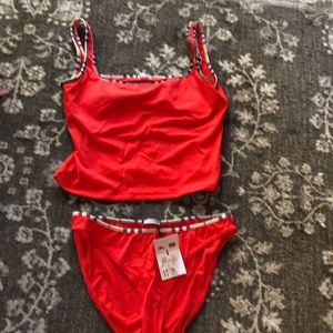 Burberry London XL tankini reddish orange with plaid